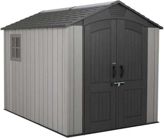Lifetime 60310 Garden Storage Shed, 7 x 9.5 ft (213 x 289 cm), High-Density Polyethylene (HDPE), Steel-Reinforced Apex Roof, Tan