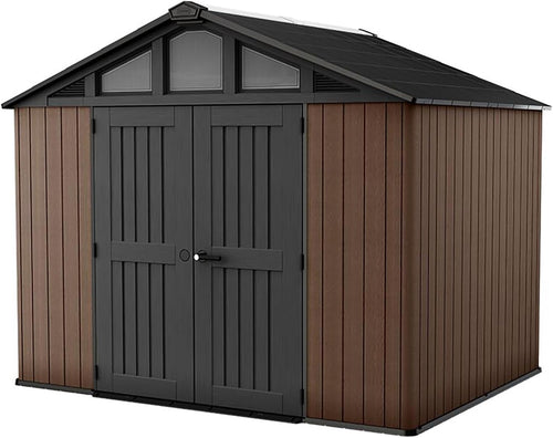 Keter Stronghold Shed 10x8ft – Brown | 18.6m³ Heavy-Duty Outdoor Storage | Steel-Reinforced Evotech Panels | Extra-Wide Doors, Skylights & Ventilation | Weatherproof & Maintenance-Free