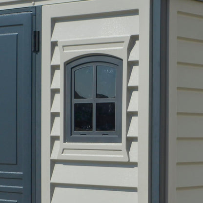 Duramax WoodBridge II PLUS 10.5 x 8 (8.02 m2) Plastic Garden Shed with Metal Foundation Kit and 2 Fixed Window, Strong Metal Roof Structure and Maintenance-Free Storage Shed, Dark Grey/Adobe