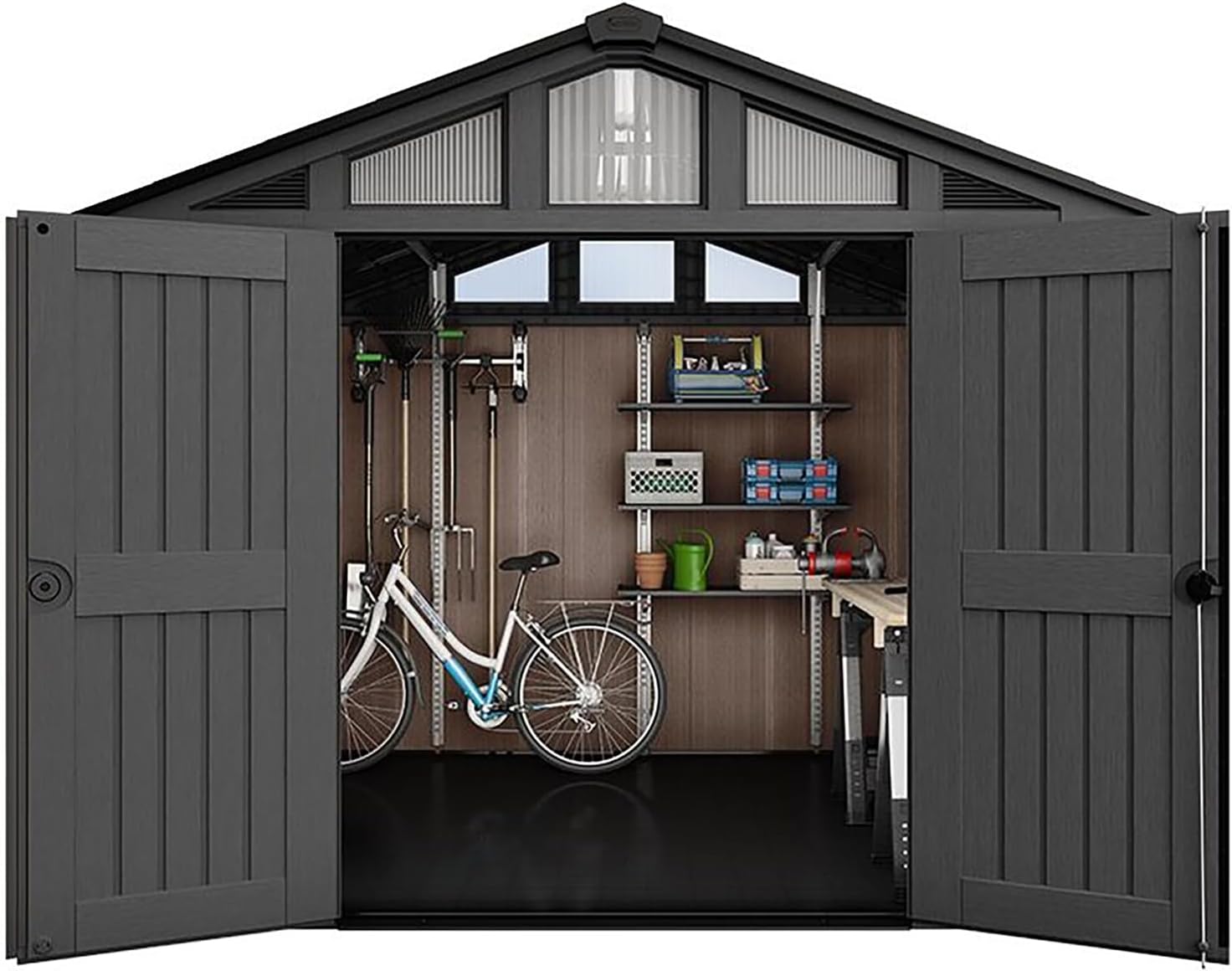 Keter Stronghold Shed 10x8ft – Brown | 18.6m³ Heavy-Duty Outdoor Storage | Steel-Reinforced Evotech Panels | Extra-Wide Doors, Skylights & Ventilation | Weatherproof & Maintenance-Free