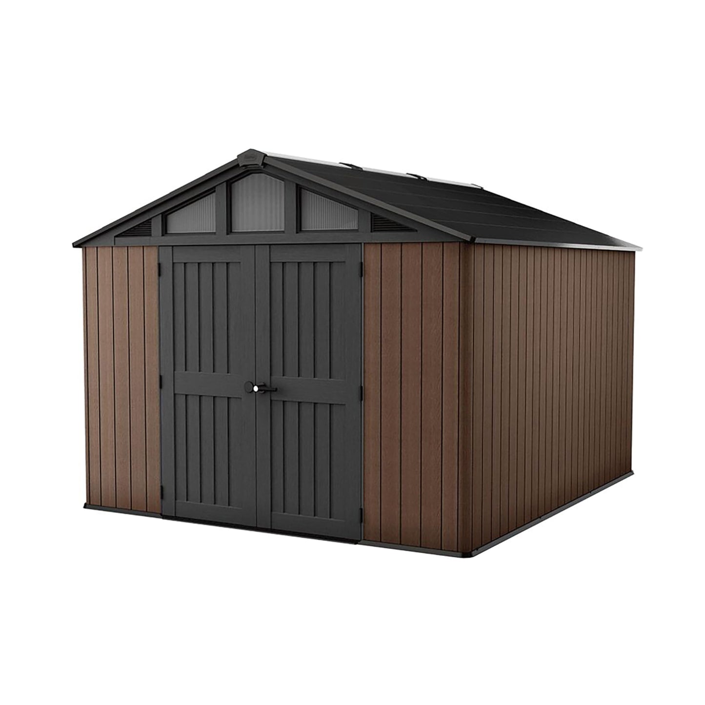 Keter Stronghold Shed 10x8ft – Brown | 18.6m³ Heavy-Duty Outdoor Storage | Steel-Reinforced Evotech Panels | Extra-Wide Doors, Skylights & Ventilation | Weatherproof & Maintenance-Free
