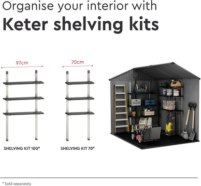 Keter Darwin Outdoor Apex Double Door Garden Storage Shed 6 x 8ft Grey Evotech+ Wood Look and Feel | Fade Free | All Weather Resistant | Safe and Secure | Zero Maintenance | 15 year Warranty