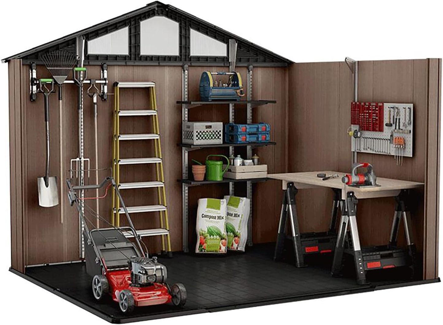 Keter Stronghold Shed 10x8ft – Brown | 18.6m³ Heavy-Duty Outdoor Storage | Steel-Reinforced Evotech Panels | Extra-Wide Doors, Skylights & Ventilation | Weatherproof & Maintenance-Free