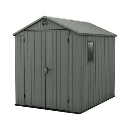 Keter Darwin Outdoor Apex Double Door Garden Storage Shed 6 x 8ft Grey Evotech+ Wood Look and Feel | Fade Free | All Weather Resistant | Safe and Secure | Zero Maintenance | 15 year Warranty