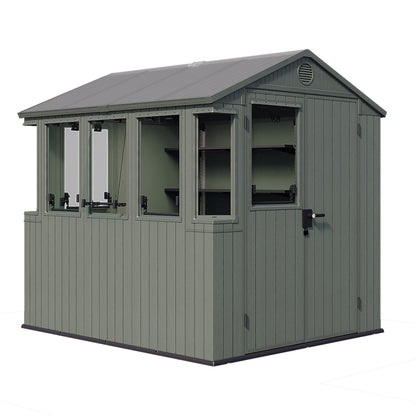 Keter Darwin Outdoor Apex Double Door Garden Storage Shed 6 x 8ft Grey Evotech+ Wood Look and Feel | Fade Free | All Weather Resistant | Safe and Secure | Zero Maintenance | 15 year Warranty