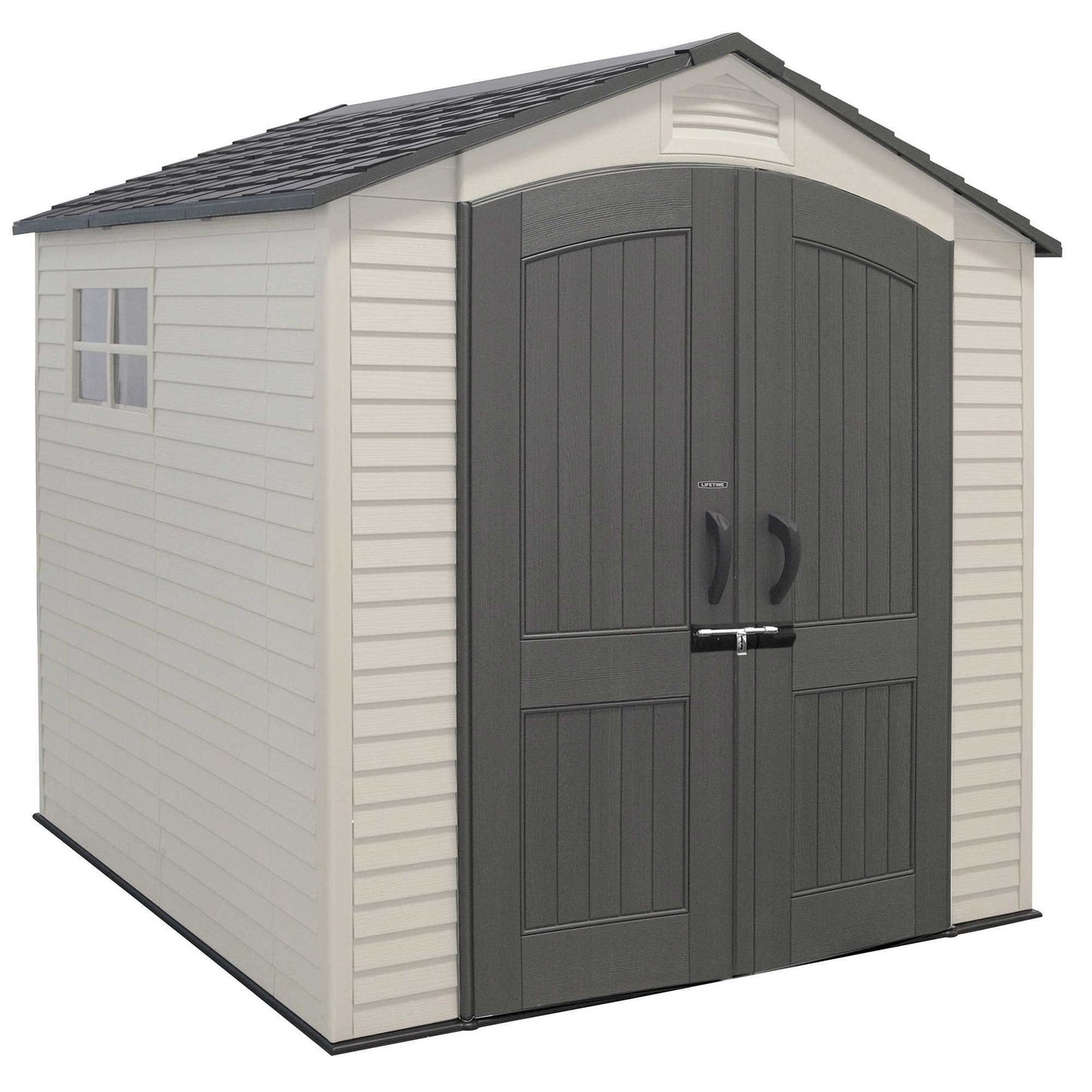Lifetime 60310 Garden Storage Shed, 7 x 9.5 ft (213 x 289 cm), High-Density Polyethylene (HDPE), Steel-Reinforced Apex Roof, Tan