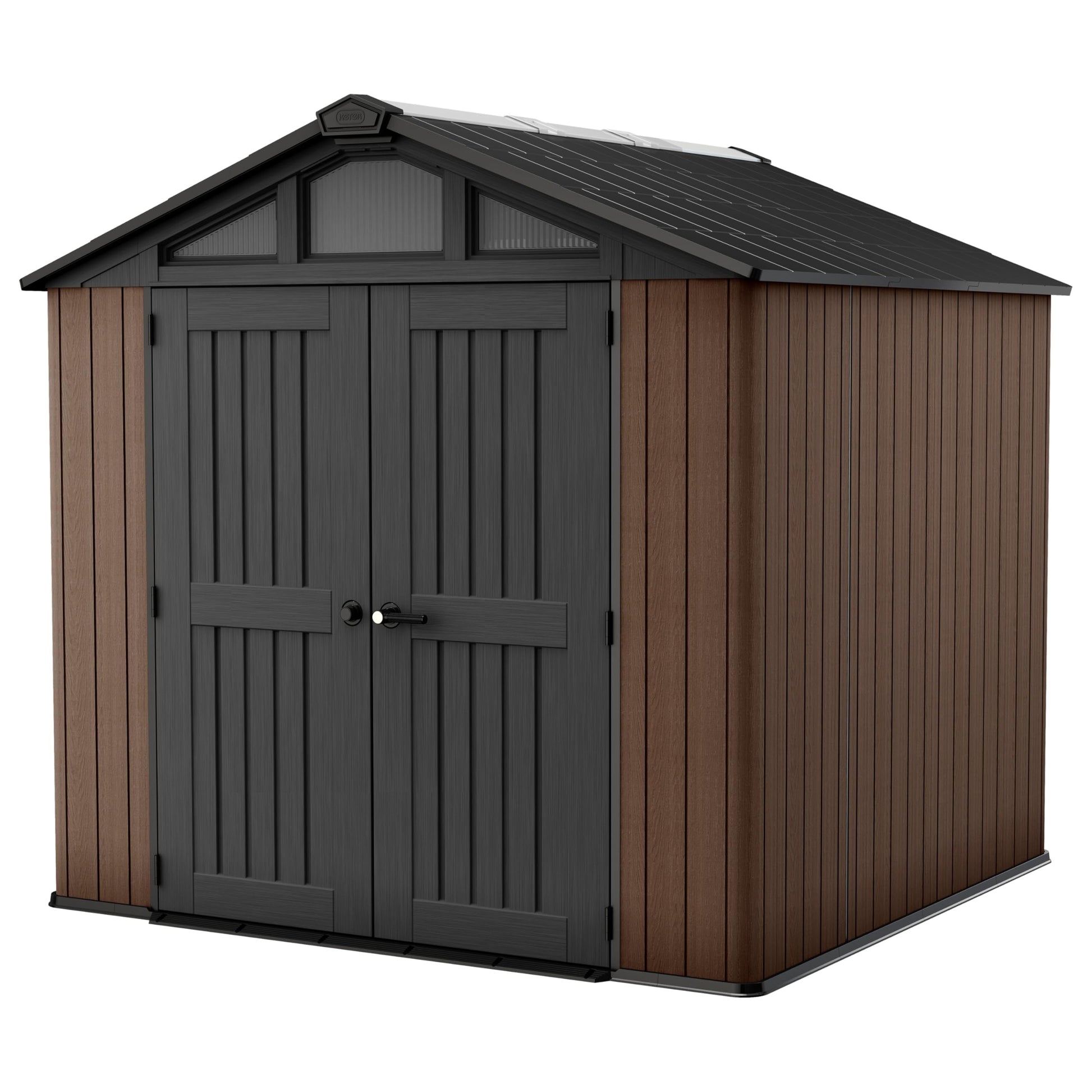 Keter Stronghold Shed 10x8ft – Brown | 18.6m³ Heavy-Duty Outdoor Storage | Steel-Reinforced Evotech Panels | Extra-Wide Doors, Skylights & Ventilation | Weatherproof & Maintenance-Free