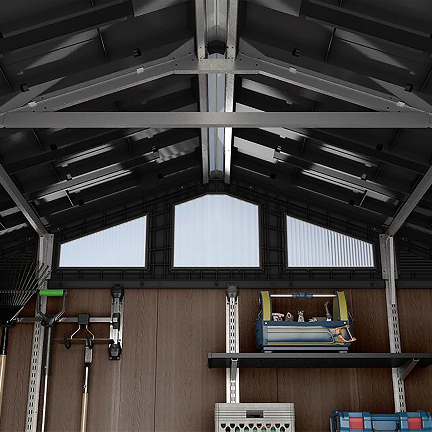 Keter Stronghold Shed 10x8ft – Brown | 18.6m³ Heavy-Duty Outdoor Storage | Steel-Reinforced Evotech Panels | Extra-Wide Doors, Skylights & Ventilation | Weatherproof & Maintenance-Free